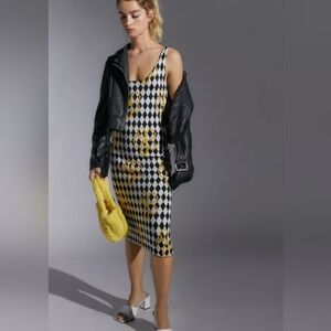 Urban Outfitters Geometric & Floral Yellow and Black Sweater Dress Medium